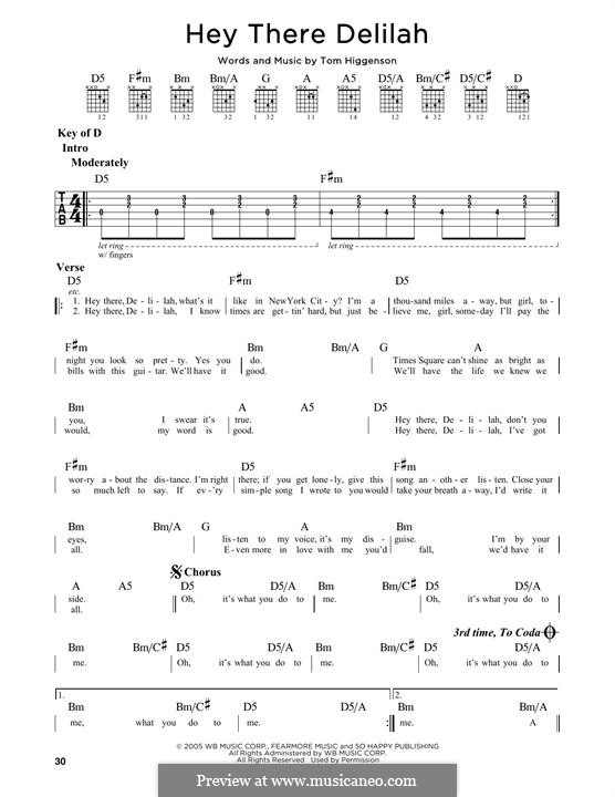 Hey There Delilah (Plain White T's): Für Gitarre mit Tabulatur by Tom Higgenson