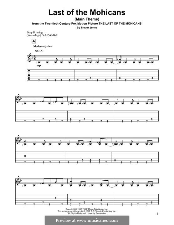 Last of the Mohicans (Main Theme): Für Gitarre by Trevor Jones
