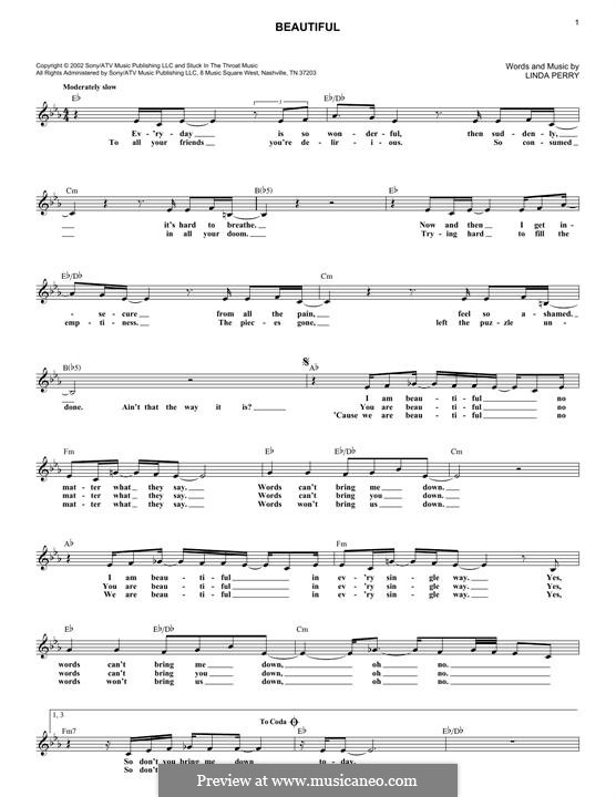 Beautifull (Christina Aguilera & Beverly McClellan): Melodische Linie by Linda Perry