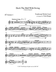 Deck the Hall with Swing: For clarinet quartet – B Flat clarinet 1 part by folklore