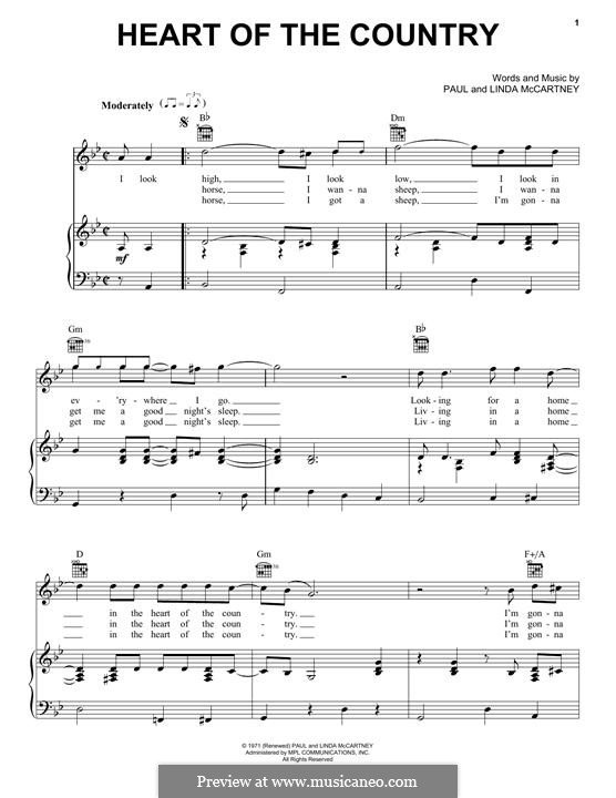 Heart of the Country: Für Stimme und Klavier (oder Gitarre) by Linda McCartney, Paul McCartney