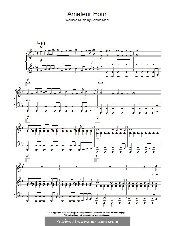 Amateur Hour (Sparks): Für Stimme und Klavier (oder Gitarre) by Ronald Mael