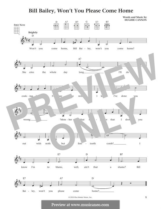 Bill Bailey, Won't You Please Come Home: Für Ukulele by Hughie Cannon