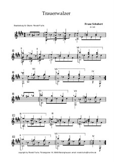 Sechsunddreissig ursprünglichen Tänze, D.365 Op.9: No.2 Trauerwalzer, für Gitarre by Franz Schubert