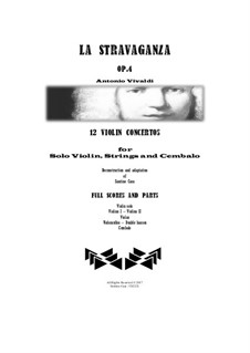La stravaganza. Twelve Violin Concertos, Op.4: Complete set - full scores and parts by Antonio Vivaldi