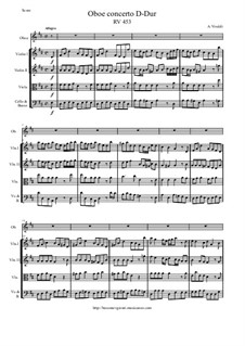 Concerto for Oboe and Strings in D Major , RV 453: Score and parts by Antonio Vivaldi