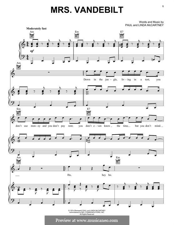 Mrs. Vandebilt (Wings): Für Stimme und Klavier (oder Gitarre) by Linda McCartney, Paul McCartney