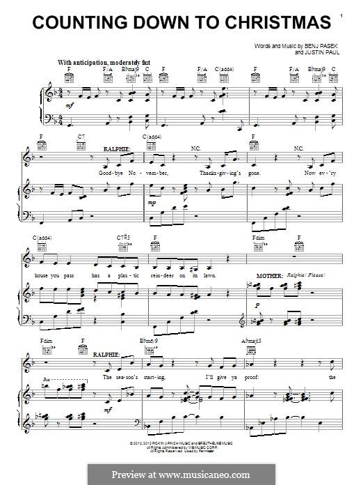 Counting Down To Christmas: Für Stimme und Klavier (oder Gitarre) by Justin Paul, Benj Pasek