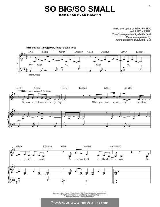 So Big/So Small (from Dear Evan Hansen): Für Stimme und Klavier by Justin Paul, Benj Pasek