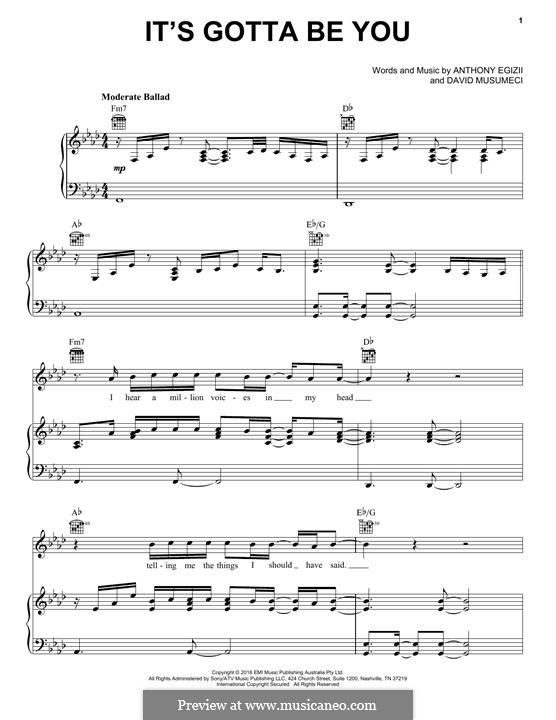 It's Gotta Be You (Isaiah): Für Stimme und Klavier (oder Gitarre) by Antonio Egizii, David Musumeci