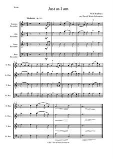 7 Songs of Glory for recorder quartet: Just as I am by Robert Lowry, William Howard Doane, Charles Wesley, William Batchelder Bradbury, Charles Hutchinson Gabriel, Edwin Othello Excell, D. B. Towner
