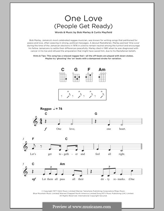 One Love / People Get Ready: Für Ukulele by Bob Marley, Curtis Mayfield