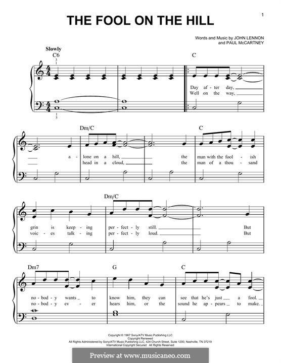 The Fool on the Hill (The Beatles): Für Klavier by John Lennon, Paul McCartney