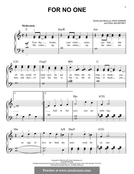 For no One (The Beatles): Für Klavier by John Lennon, Paul McCartney