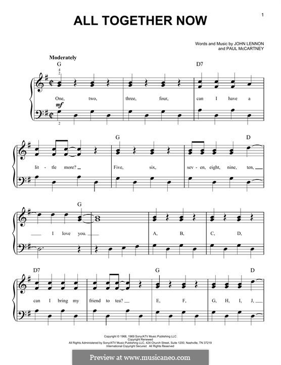 All Together Now (The Beatles): Für Klavier by John Lennon, Paul McCartney
