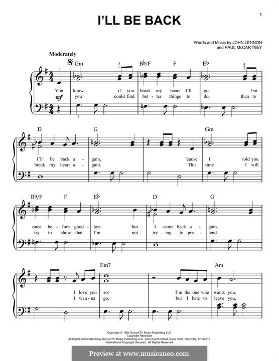I'll Be Back (The Beatles): Für Klavier by John Lennon, Paul McCartney