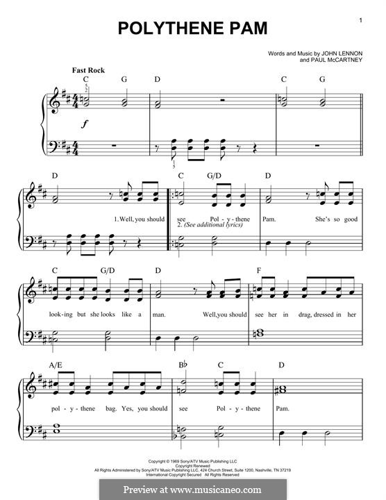 Polythene Pam (The Beatles): Für Klavier by John Lennon, Paul McCartney