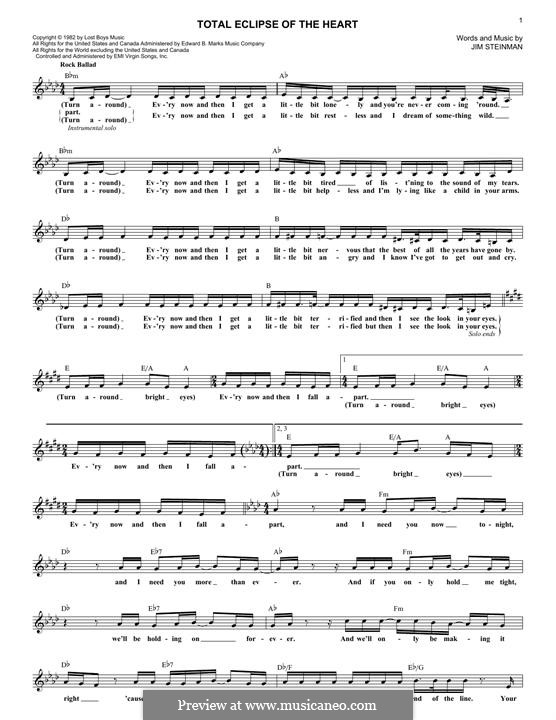 Total Eclipse of the Heart (Bonnie Tyler): Melodische Linie by Jim Steinman