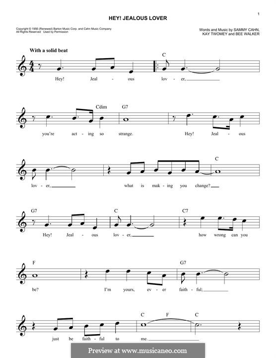 Hey! Jealous Lover: Melodische Linie by Bee Walker, Kay Twomey, Sammy Cahn