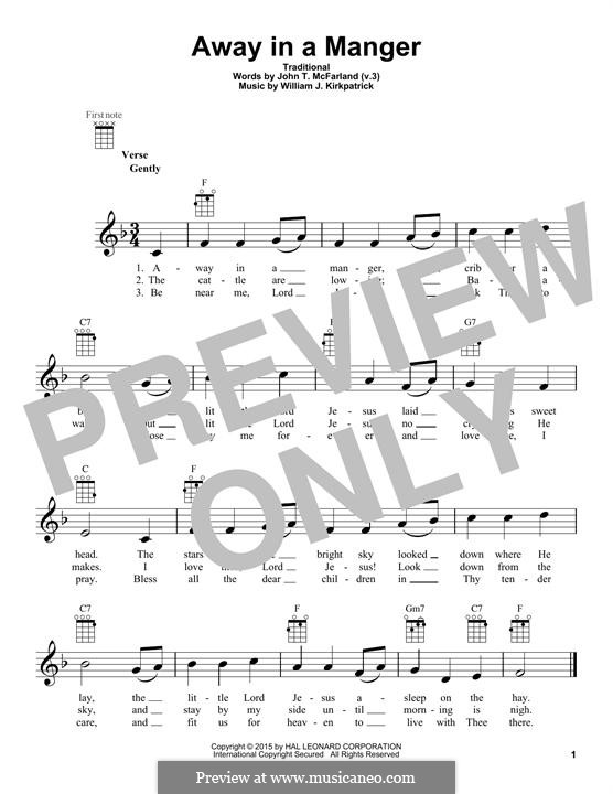 Away in a Manger: Für Ukulele by William (James) Kirkpatrick