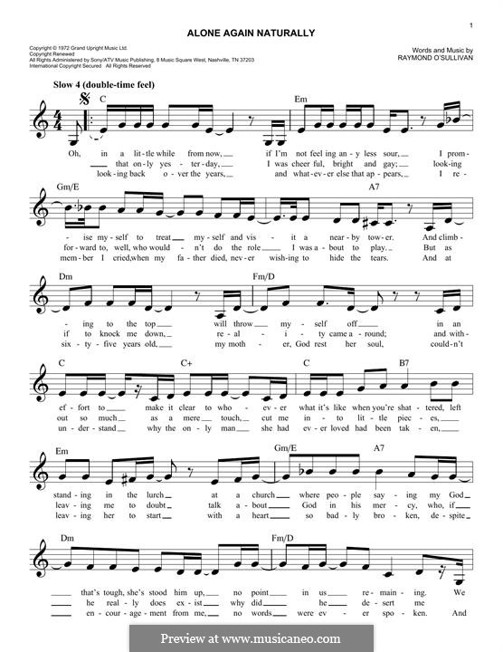 Alone Again (Naturally): Melodische Linie by Gilbert O'Sullivan