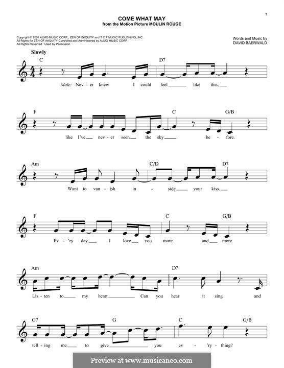 Come What May (from Moulin Rouge): Melodische Linie by David Baerwald