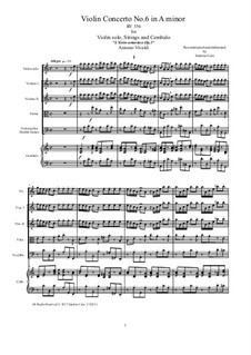 Konzert für Violine und Streicher Nr.6 in a-Moll, RV 356: Score, parts by Antonio Vivaldi