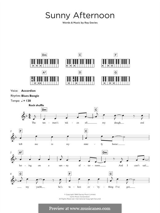 Sunny Afternoon (The Kinks): Für Keyboard by Ray Davies