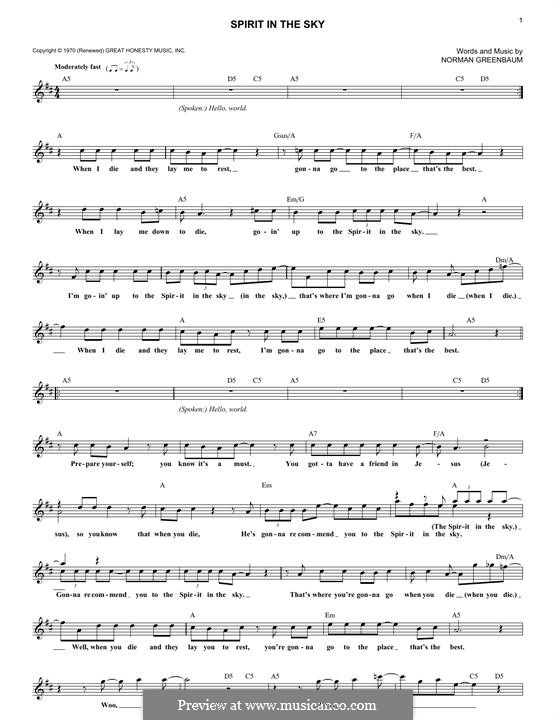 Spirit in the Sky: Melodische Linie by Norman Greenbaum