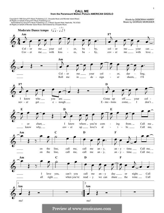 Call Me (Blondie): Melodische Linie by Deborah Harry, Giorgio Moroder