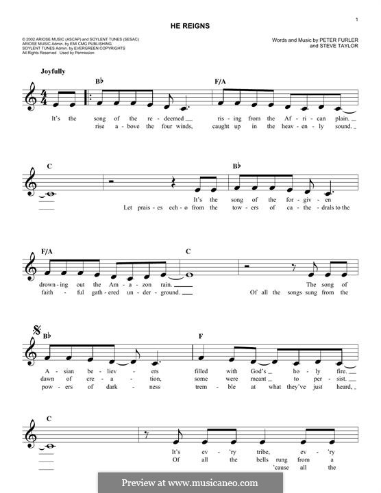 He Reigns (Newsboys): Melodische Linie by Peter Furler, Steve Taylor