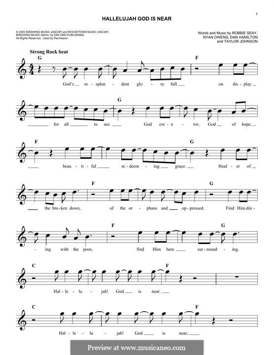 Hallelujah God is Near (Robbie Seay Band): Melodische Linie by Taylor Johnson, Robbie Seay, Dan Hamilton, Ryan Owens
