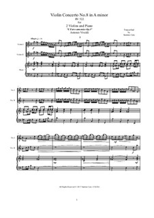 Konzert für zwei Violinen und Streicher Nr.8 in a-Moll, RV 522: Version for two violins and piano by Antonio Vivaldi