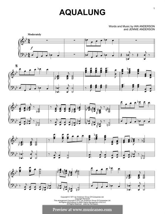 Aqualung (Jethro Tull): Für Klavier by Ian Anderson, Jennie Anderson