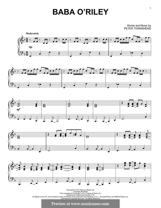 Baba O'Reilly (from Summer of Sam): Für Klavier by Peter Townshend