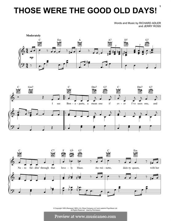 Those Were the Good Old Days!: Für Stimme und Klavier (oder Gitarre) by Jerry Ross, Richard Adler