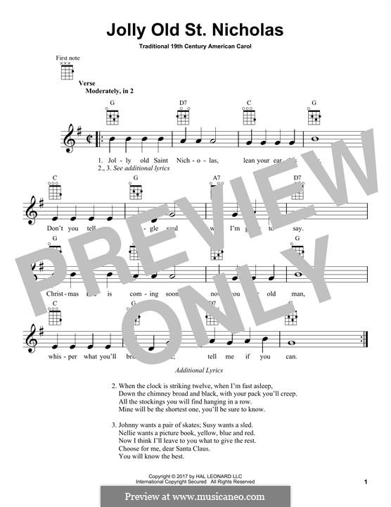Jolly Old St. Nicholas: Für Ukulele by folklore