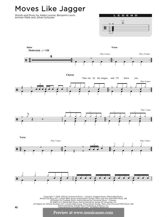 Moves Like Jagger (Maroon 5): Drum set by Shellback, Adam Levine, Ammar Malik, Benjamin Levin