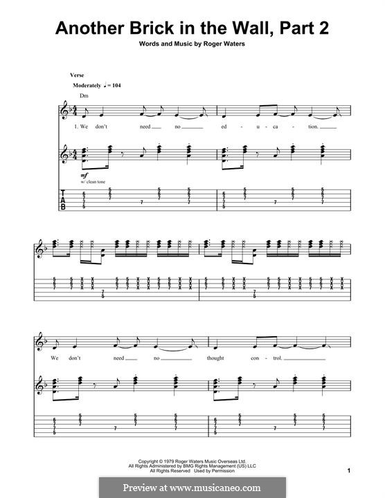 Another Brick in the Wall: Part II, for guitar with tab by Roger Waters