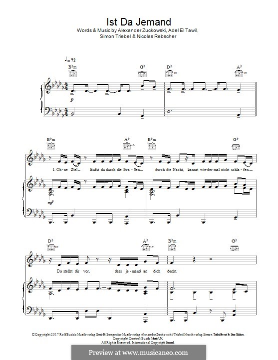Adel Tawil Ist Da Jemand Noten Klavier Ist da Jemand von A. Zuckowski, N. Rebscher, A.E. Tawil, S. Triebel auf