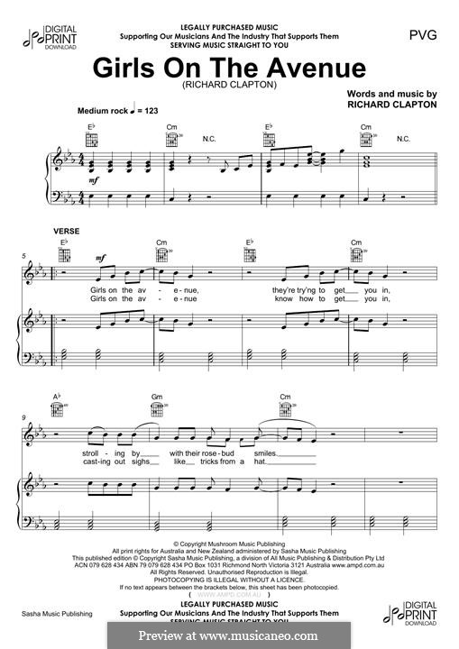Girls on the Avenue: Für Stimme und Klavier (oder Gitarre) by Richard Clapton
