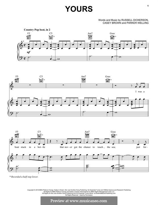 Yours: Für Stimme und Klavier (oder Gitarre) by Casey Brown, Russell Dickerson, Parker Welling