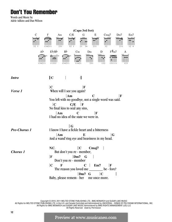 Don't You Remember: Text und Akkorde by Adele, Daniel Wilson