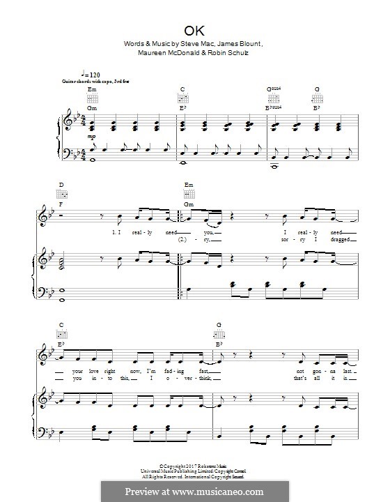 OK: Für Stimme und Klavier (oder Gitarre) by James Blunt, Steve Mac, Maureen McDonald, Robin Schulz