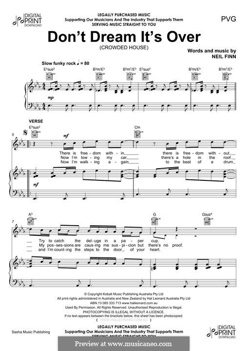 Don't Dream It's Over (Crowded House): Für Stimme und Klavier (oder Gitarre) by Neil Finn