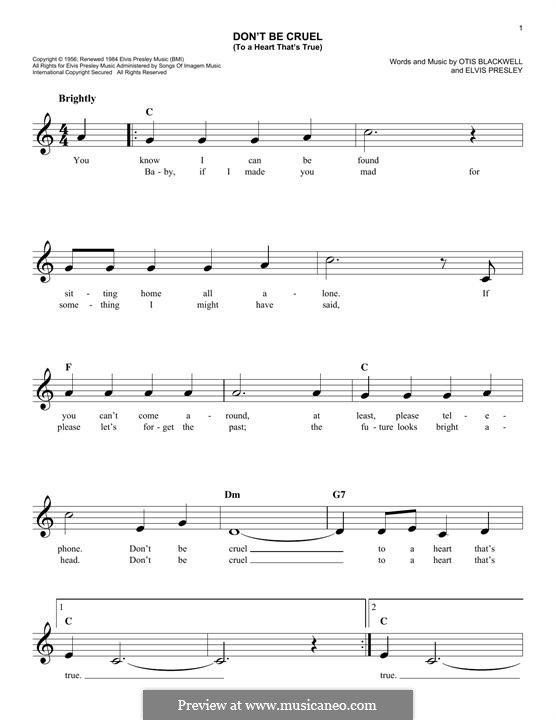 Don't Be Cruel von E. Presley, O. Blackwell Noten auf MusicaNeo