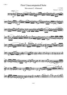 Sechs Suiten für Cello, BWV 1007-1012: Suite No.1: Movement 2 – Allamand. Arrangement for four celli, Op.1 by Johann Sebastian Bach