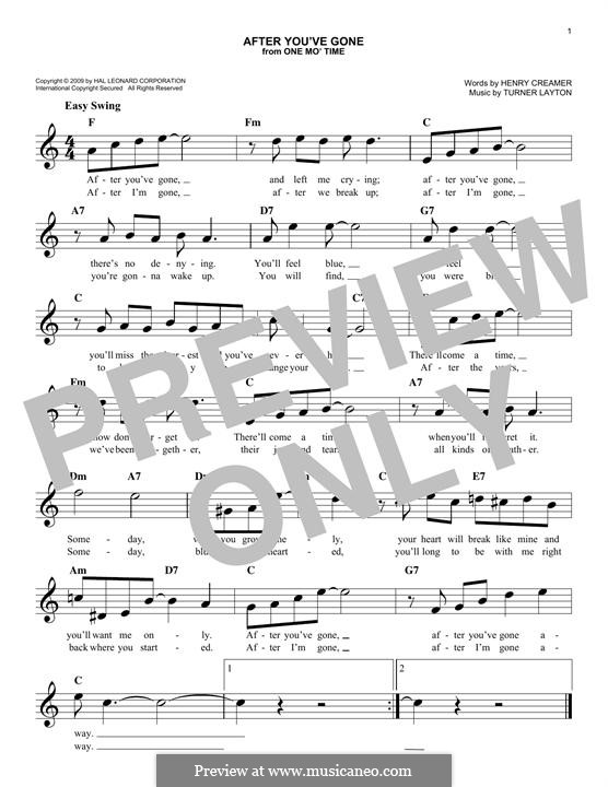 After You've Gone (Sophie Tucker): Melodische Linie by Henry Creamer, J. Turner Layton
