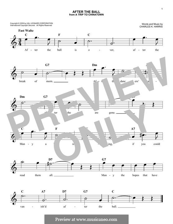 After the Ball: Melodische Linie by Charles Kassell Harris