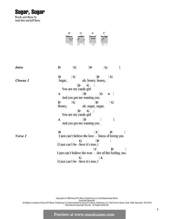 Sugar, Sugar (The Archies): Text und Akkorde by Andy Kim, Jeff Barry